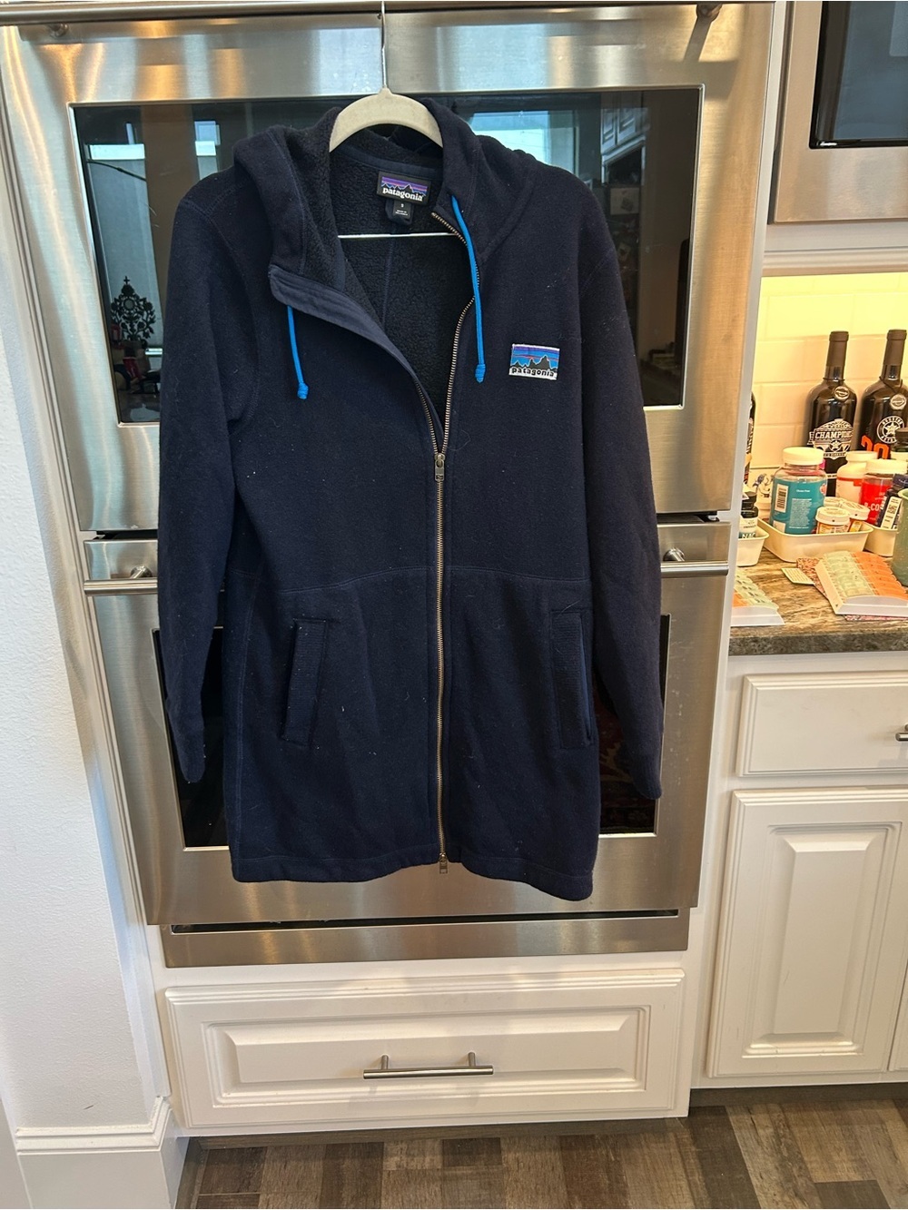 Patagonia Navy Blue Full-Zip Woolie fleece Jacket size S has wear piling